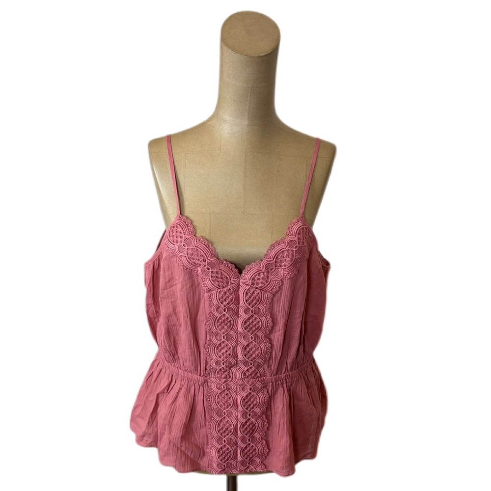 Express Pink Crochet Trim Peplum Tank Top